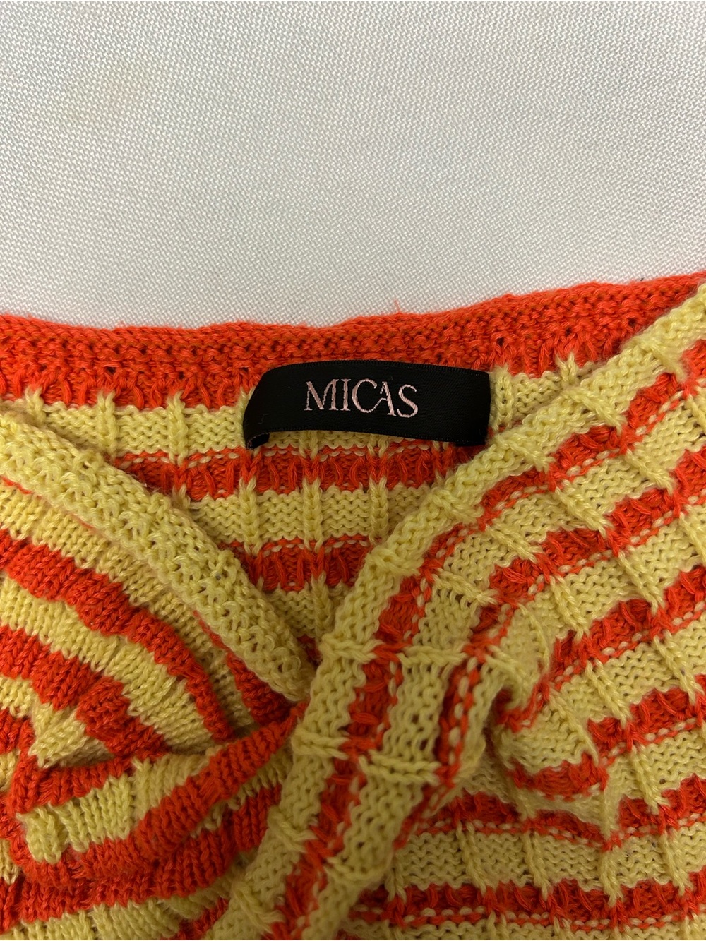 MICAS Striped Knit Twist-Front Crop Top in Yellow & Orange size S - Picture 2 of 2